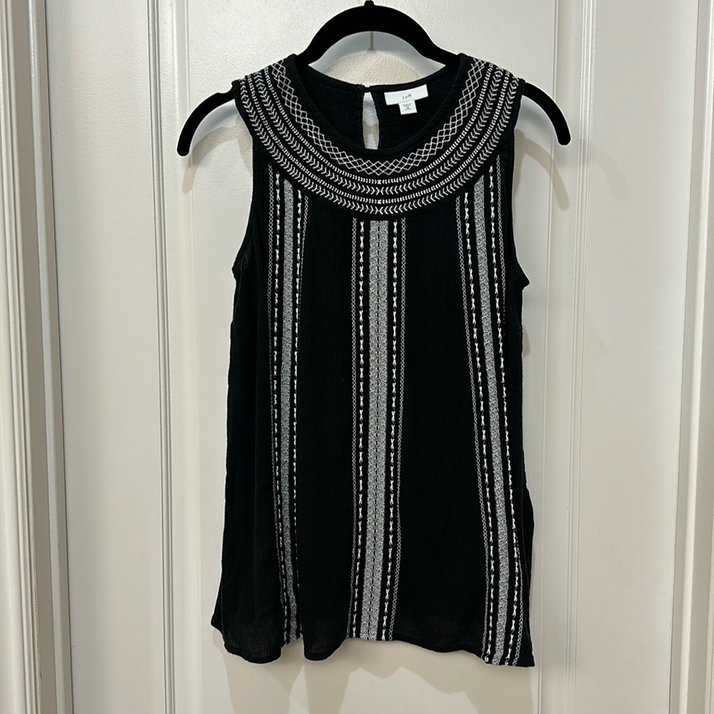J Jill Black and‎ white Embroidered Tank Top Sleeveless Blouse Women's Size XS